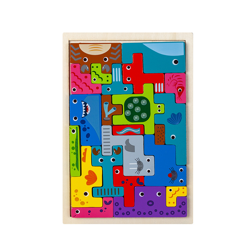Picture of New puzzle three-dimensional Russian Cartoon creative wooden puzzle building blocks children's early education Enlightenment cognitive puzzle