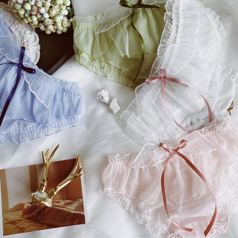 Picture of 2023 Panties Women's Summer Sweet Japanese Style Cute Mesh Breathable Chiffon Mid-Low Waist Girl's Ruffled Bow