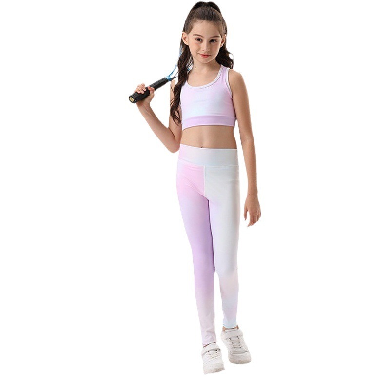 Cross-border children's yoga clothes suit breathable tight vest nylon elastic yoga trousers spring and summer outdoor sports