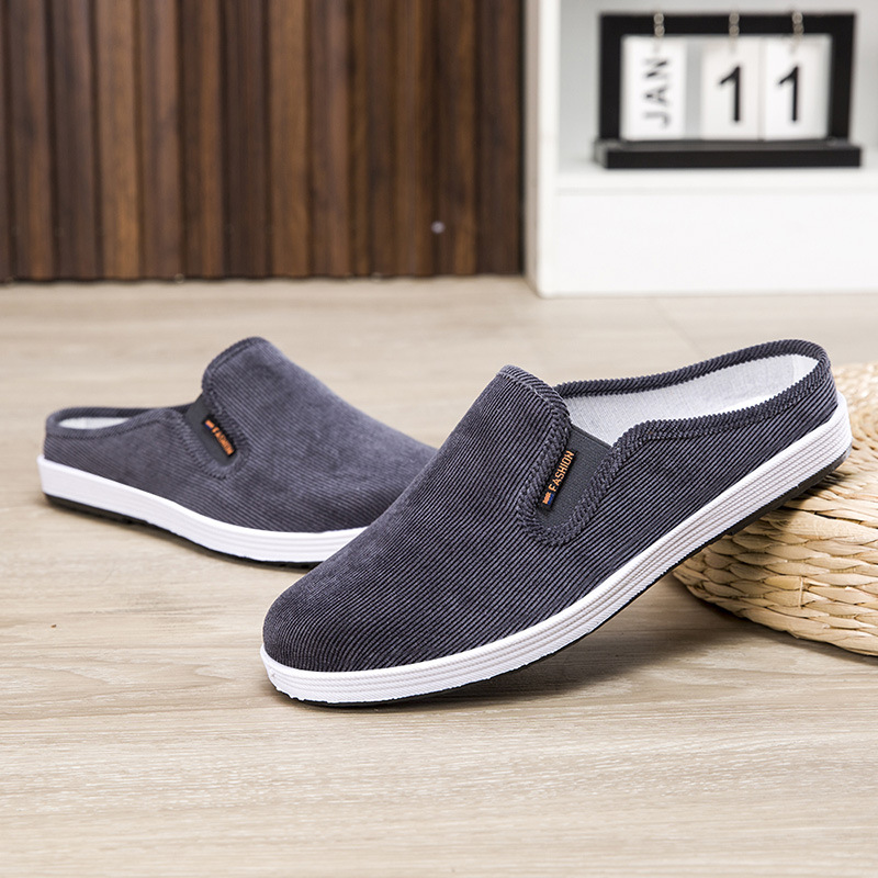 Summer Old Beijing Cloth Shoes Slippers Men's Casual Breathable All-match Sneakers Slip-in Non-heel Half-support Men's Non-slip Shoes
