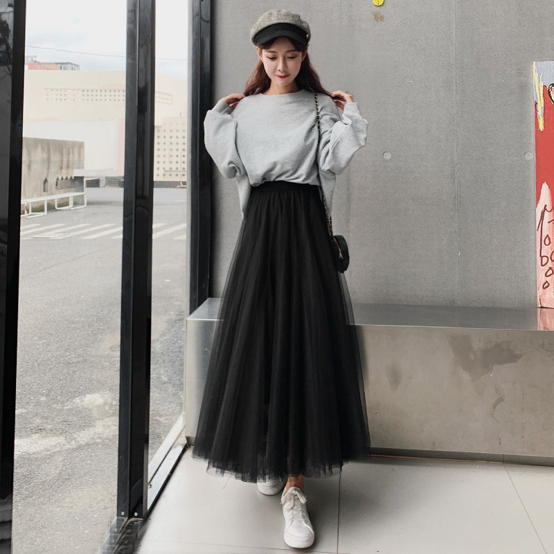 Picture of Veil Skirt Women's Skirt Spring and Autumn 2024 New Solid Color Slim A- line Skirt Mid-length Gauze Skirt