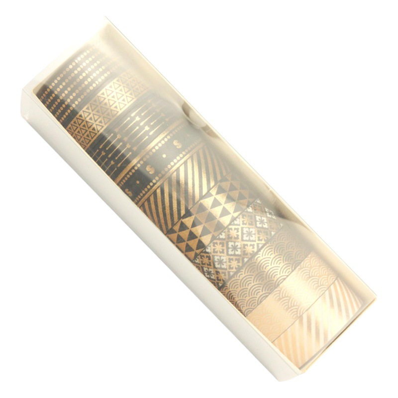Amazon supply 10 black bronzing and paper tape black gold diy decorative hand account tape cross-border wholesale