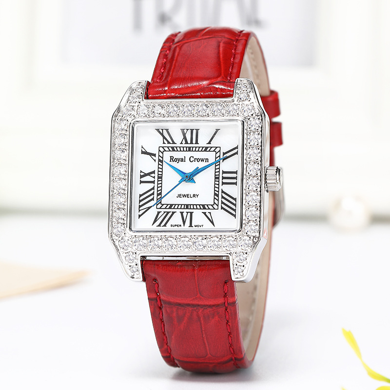 royalcrown Luoya Krone Watch Waterproof Trendy Square Diamond Quartz Watch Fashion Women's Watch 6104