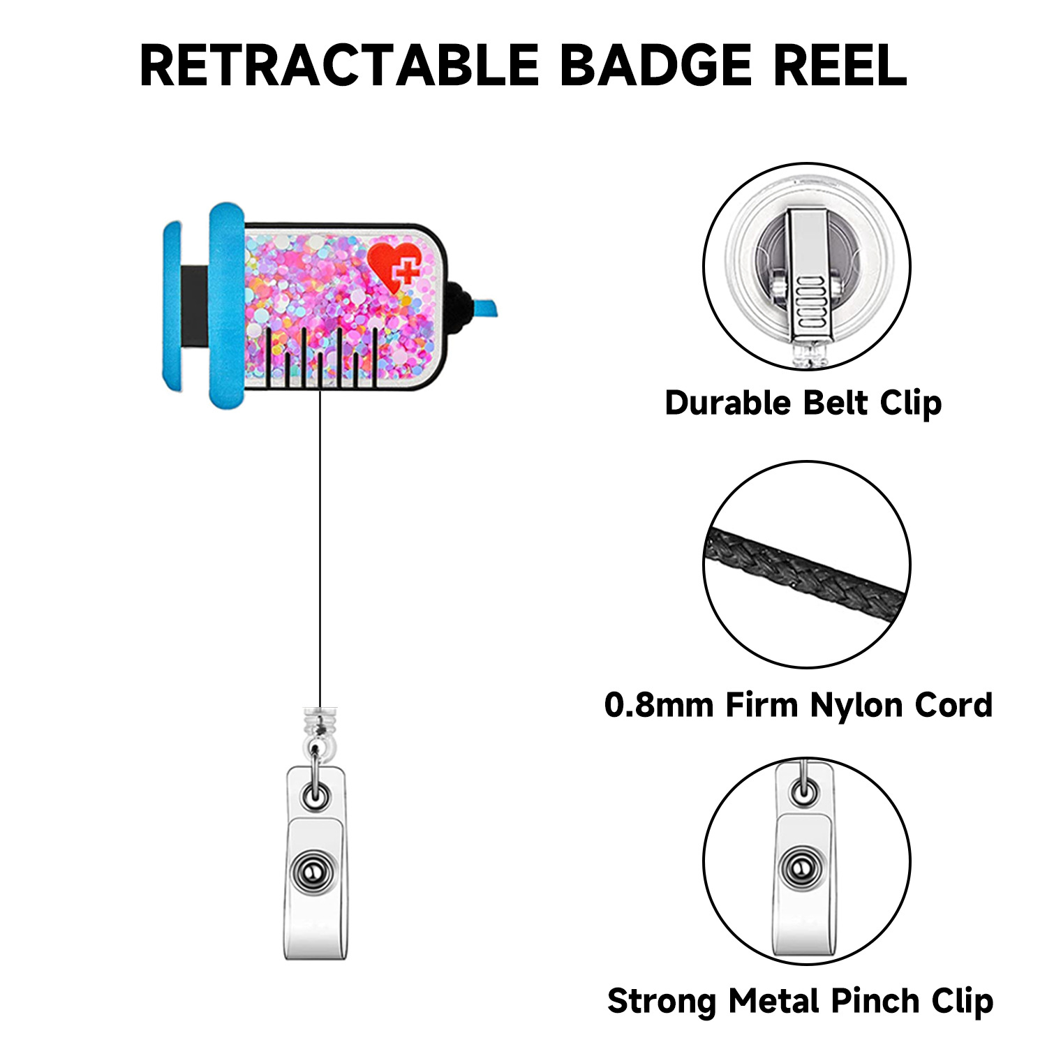 Picture of quicksand needle clothes love easy pull-up buckle rotating ID buckle Doctor Nurse retractable badge reel