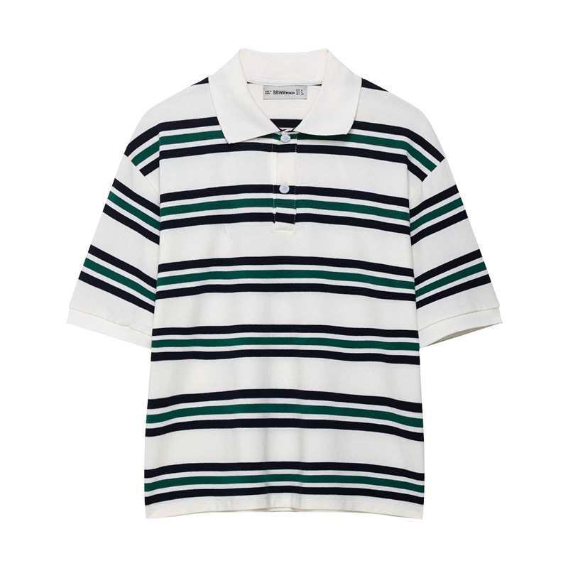 Picture of European and American Style Women's Button Fashion Casual New Versatile Shirt Foreign Trade Spring and Summer Striped Short-Sleeve Two-Piece
