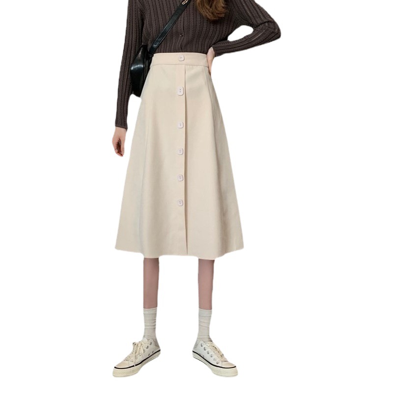 2024 early autumn new skirt women's small high waist A- line mid-length design large swing skirt slimming umbrella skirt