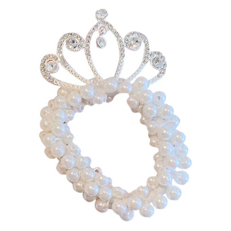 Korean Hair Accessories Crown Headwear Women's Children's Hair Tie Rubber Band Princess Head Rope Ball Head Little Girl's Pearl Hair Ring