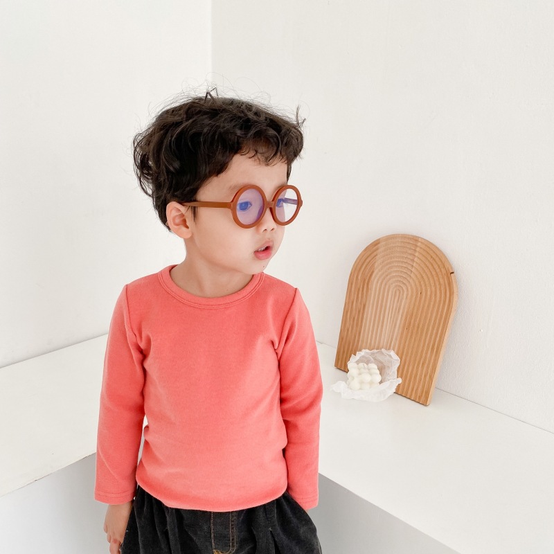 Picture of Children's Pure Cotton Thermal Underwear Boys' Bottoming Shirt Autumn and Winter Girls' Autumn Clothes Single-Piece Top Mid-Children's Half-High Collar Baby