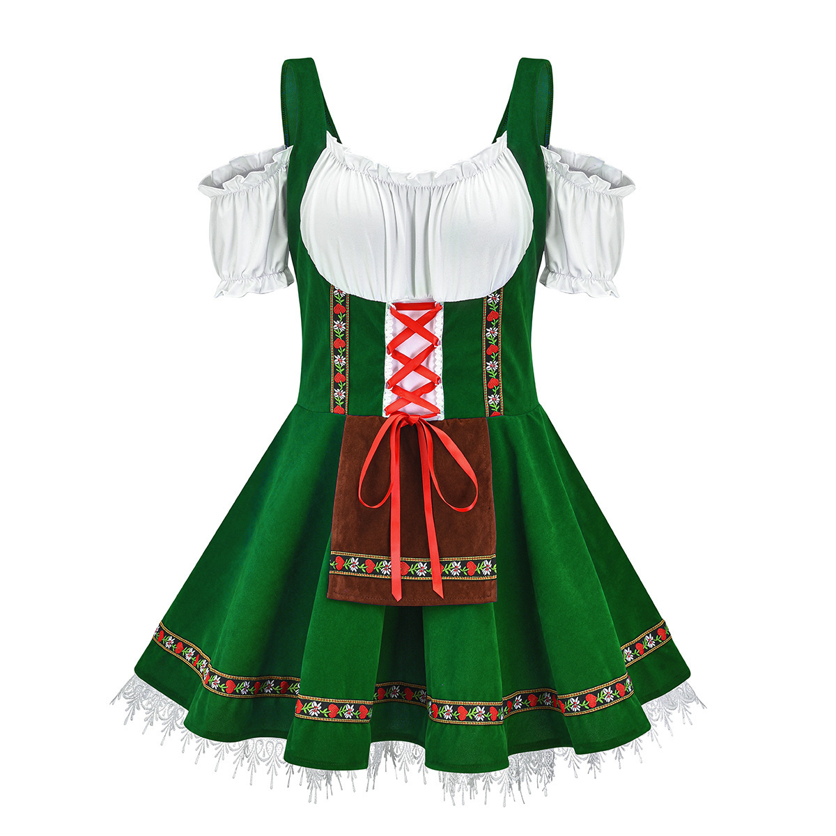 Picture of 7530# German Oktoberfest Beer Girl Uniform Khaki Shoulder Dress Halloween Maid Dress