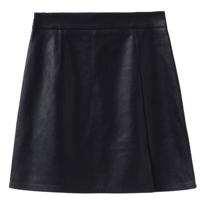 2023 autumn and winter new slim high waist temperament split PU leather skirt skirt chubby girl student A- shaped hip skirt