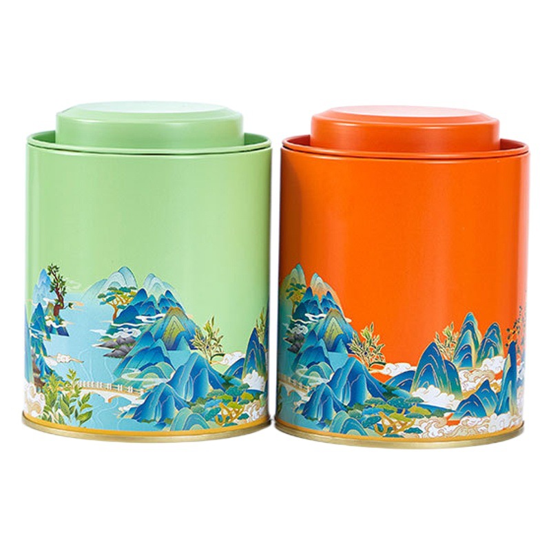 Tea Tin Cans, Tinplate Cans, Round Cans for Black Tea and Green Tea, 0.1kg Half-Packed Small Green Tangerine Packaging Cans, Offset Printing Process