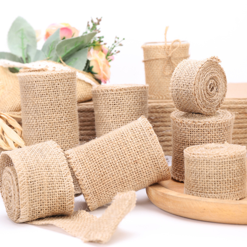 Picture of Linen Roll DIY Hand-Woven Knitted Natural Jute Fabric Multi-Size Edging Roll Cross-Border Edging Design