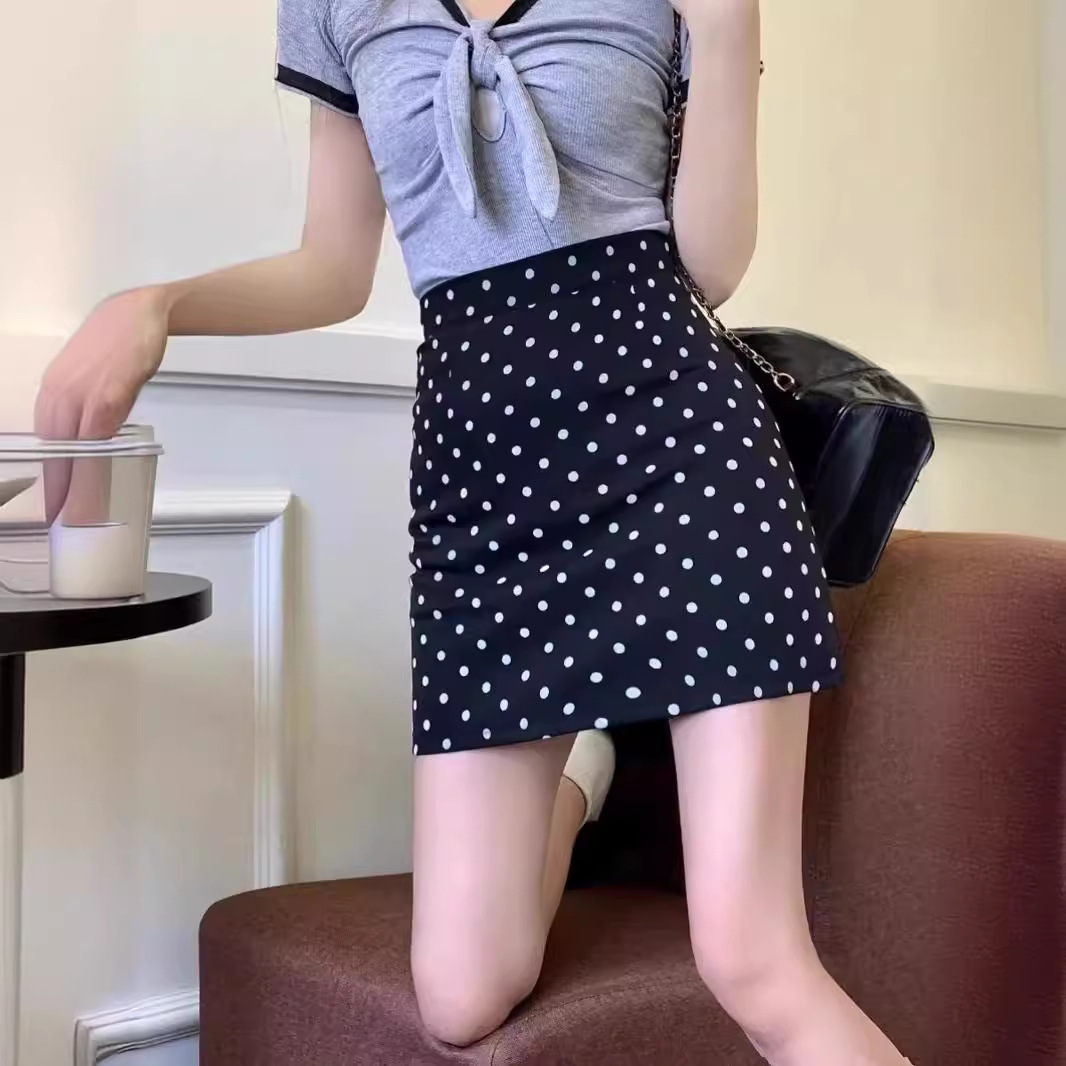 All-match Casual Wave Dot Skirt Women's 2024 Summer High Waist Slimming Short Hip Skirt