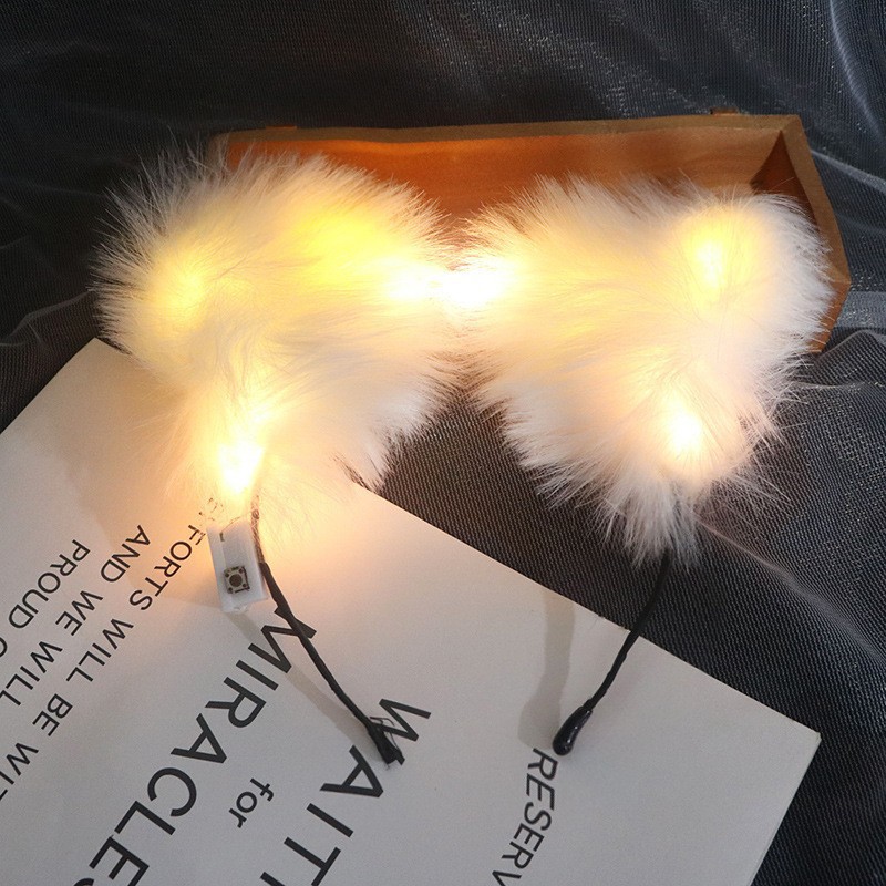 Picture of New 14 lights fox fur lengthened rabbit ears hairband luminous feather wreath night market ground push flash headdress gift