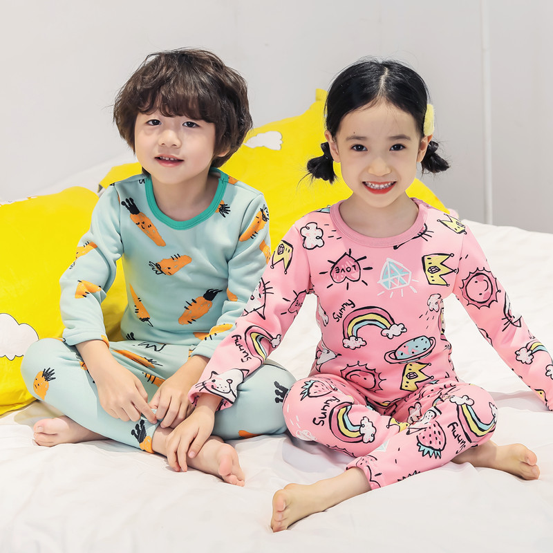 Picture of Children's thermal underwear children's clothing fleece-lined thickened suit boys' autumn clothes long pants girls' winter clothes bottoming two-piece suit fashion