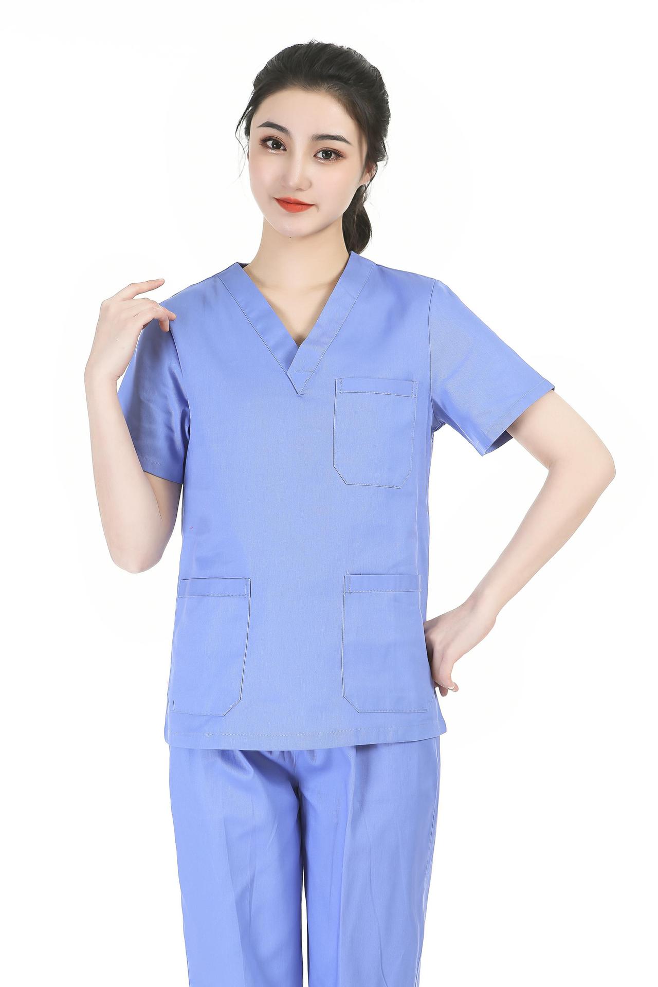 Picture of Women's Two-Piece Scrub Suit for Hospital Nurses, Doctors, Short-Sleeve Beauty Salon Workwear, Surgical Gown, Sweat-Absorbent