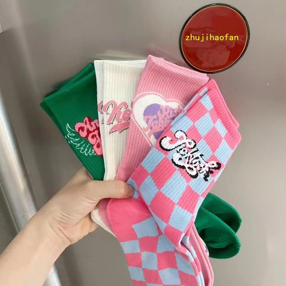 Socks Women's Korean-style Spring and Summer Long Tube Cotton Mid-tube Outer Wear Internet Celebrity All-match Street ins Trendy American Style Vintage High Socks