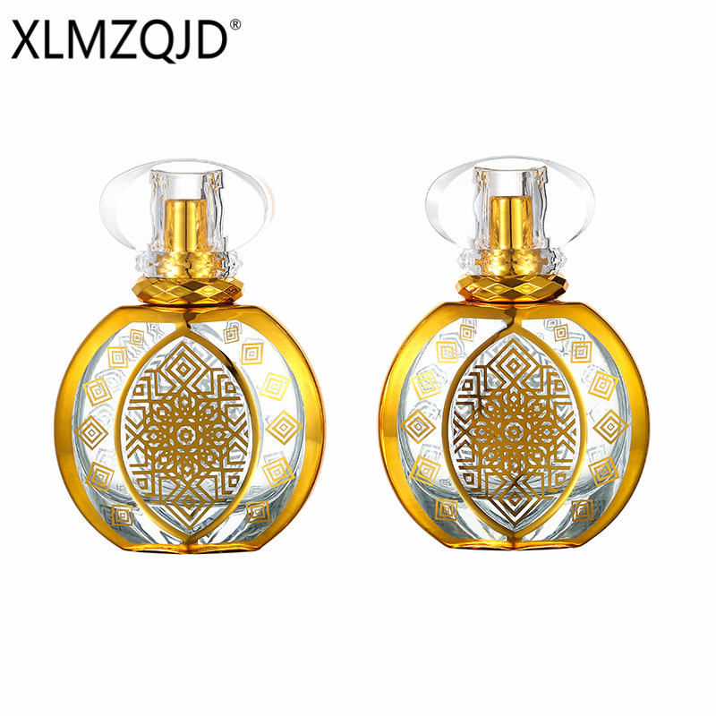 Picture of In-Stock B808-50Ml Electroplated Gold Pumpkin Glass Bottle with Rhinestones / Sub-Bottling Bottle / Spray Bottle / Press-Type Empty Bottle