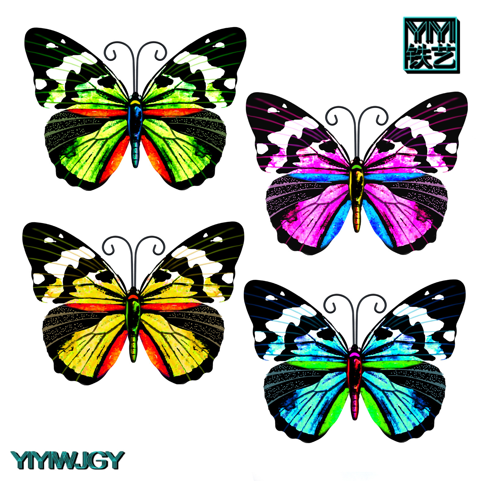 New Medium Four Color Butterfly Wall Hanging Home Craft Wall Decoration Iron Pendant Decoration Indoor and Outdoor Garden Decoration