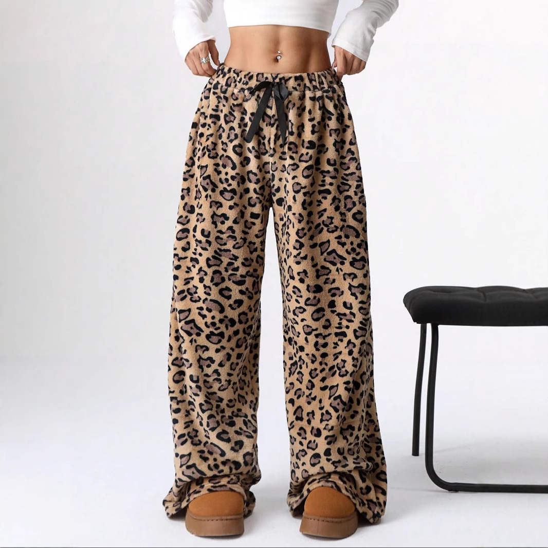 Spot cross-border TK Amazon temu AliExpress European and American new slacks leopard print trousers wide-leg pants