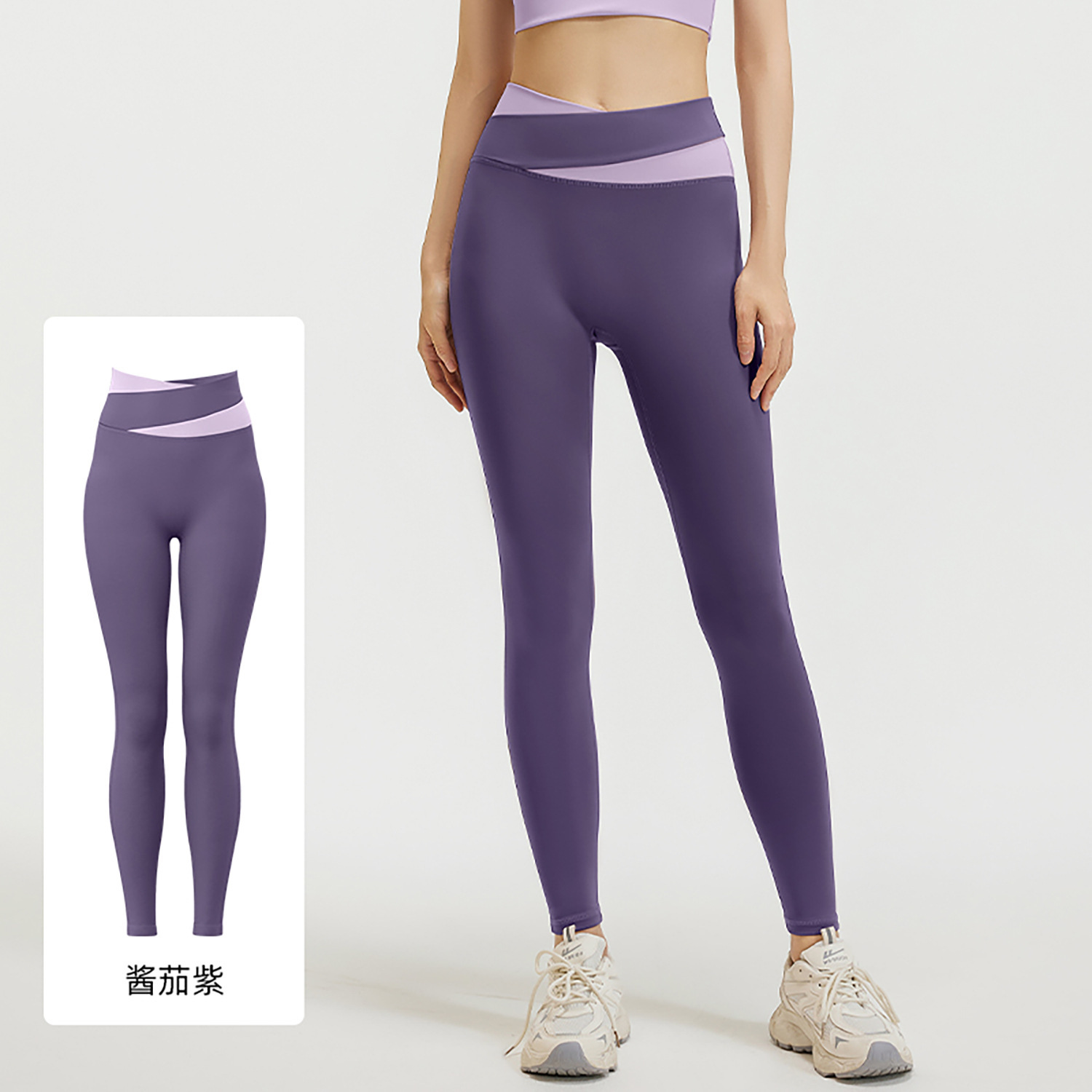 Picture of Stitching Color Contrast High Waist Yoga Pants Women's Hip Lifter and Belly Tight Stretch Cross Waist Fitness Pants Running Sports Yoga Pants