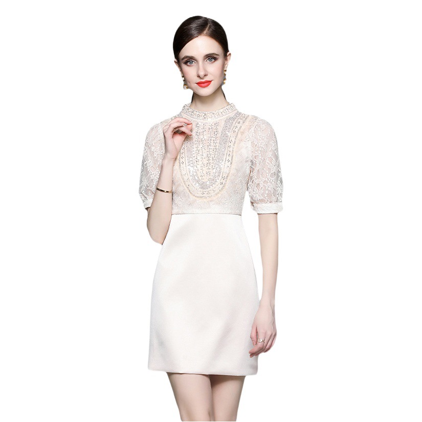 2023 Summer New Style Elegant Socialite Small Fragrance Style High-end Light Luxury Stitching Lace Heavy Industry Bead Dress