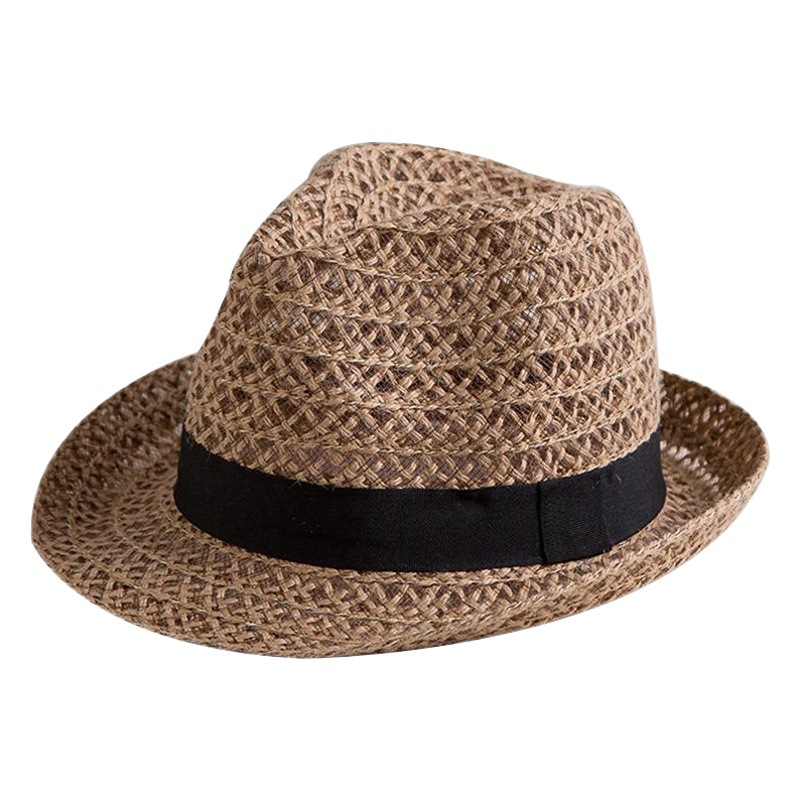 Korean style top hat women's summer curling linen top hat mesh sun hat Jazz hat men's casual sun hat straw hat