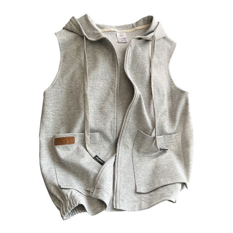 Picture of Vest Women's Spring & Fall Sports and Leisure Pure Color Outer Vest Hooded Cardigan Sleeveless Sweatshirt Vest Hooded Jacket