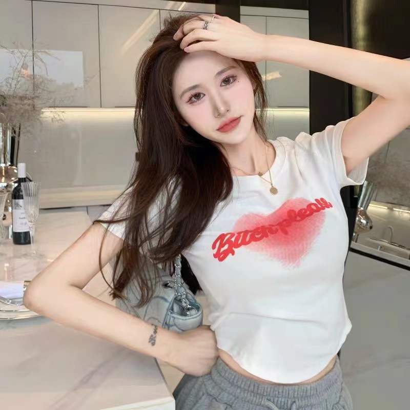 Love Letter Print T-Shirt Women's 2025 Summer New Ins Slim Short Design Niche Short-Sleeved Top