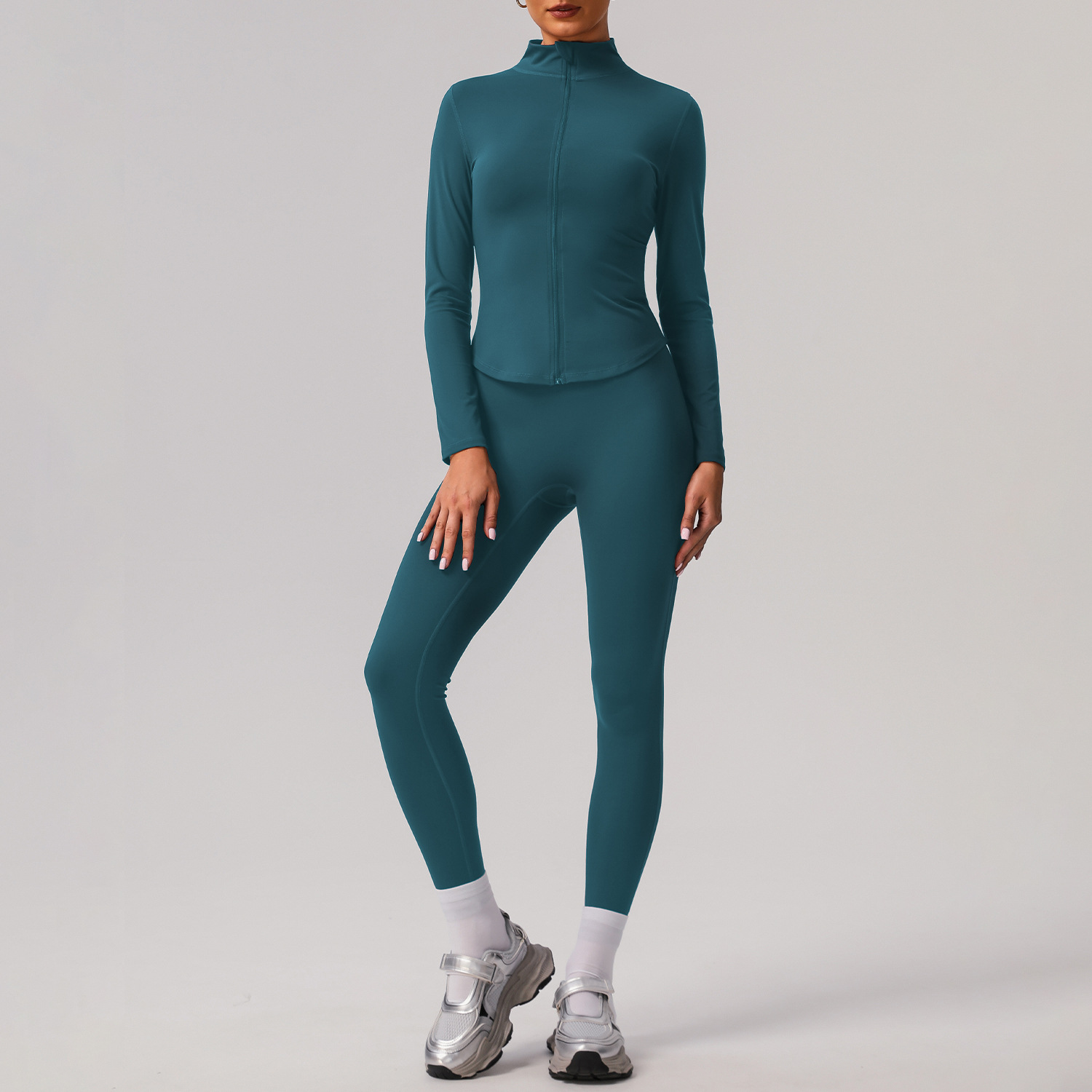 Picture of European and American Solid Color Tight Naked Yoga suit High Elastic Breathable Fitness Clothes Outdoor Body Shaping Running Sports suit Women