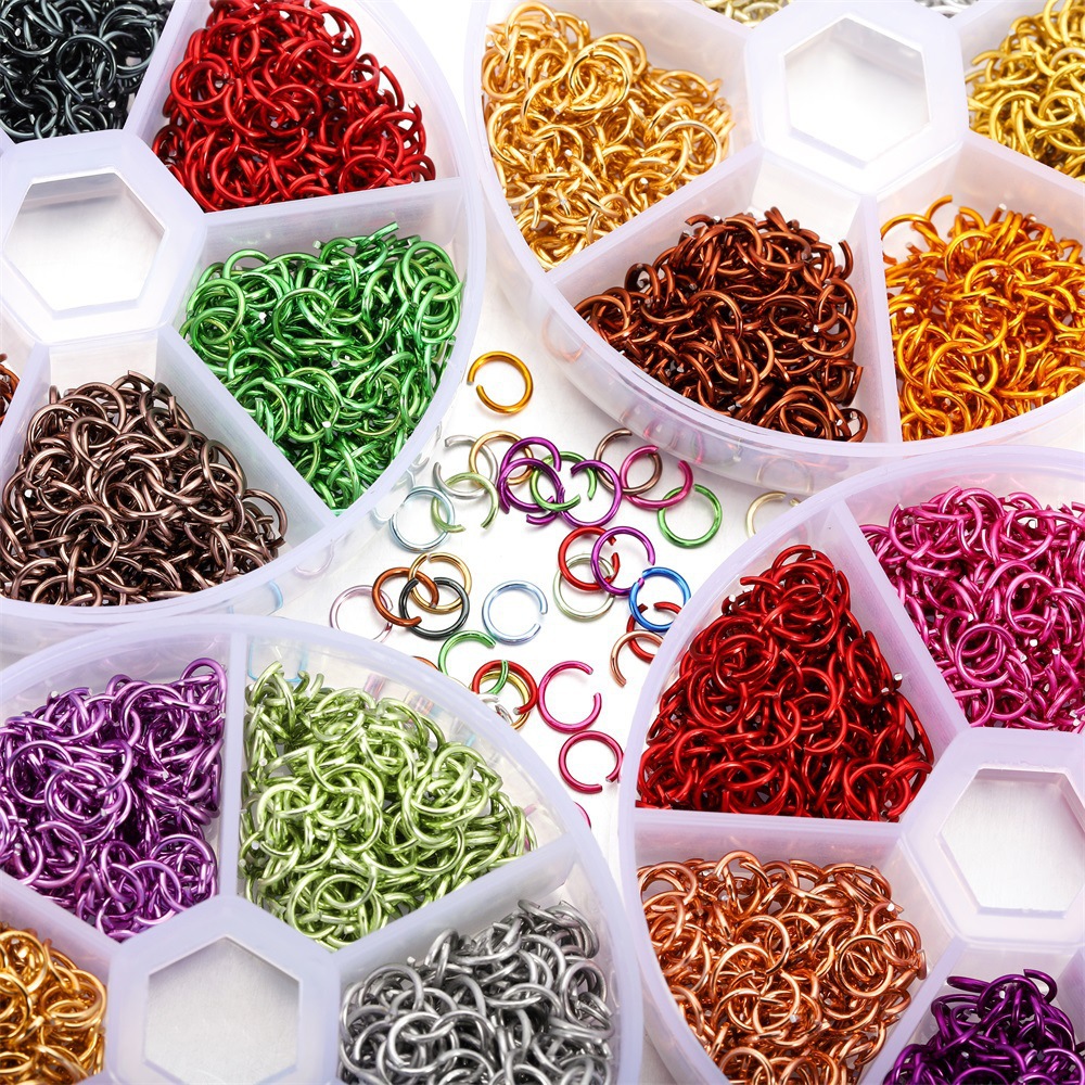 DIY jewelry accessories jump ring connecting ring open ring 6mm six grid boxed color aluminum ring earrings Accessories Wholesale
