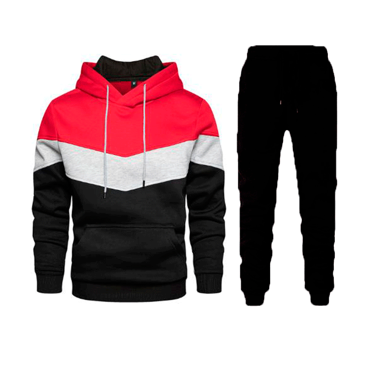 New blue Street leisure sports sweater loose side seam pocket color matching youth hooded sweater suit
