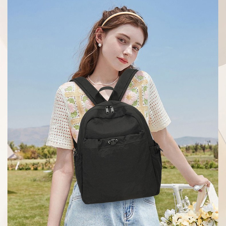 Picture of Japanese Style Pure Color Pleated Nylon Backpack Women's Large Capacity Lightweight Casual Travel Female College Student High-End Backpack