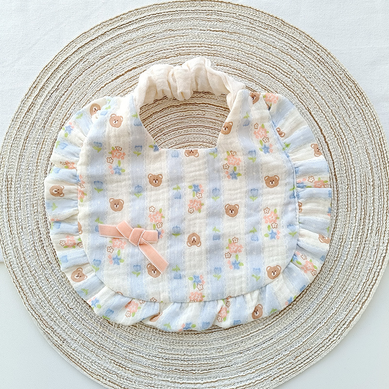 Picture of Korean Style Spring and Summer Thin Baby Saliva Napkin Newborn Cotton Gauze Waterproof Bib Sweet Simple Lace Bib