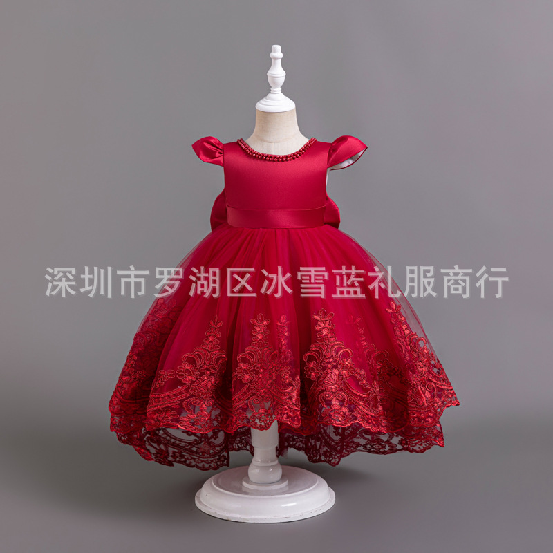 Amazon New Girls' Performance Dress Trailing Lace Mesh Puffy Dress Birthday Banquet Dress Baby One-Year-Old Dress