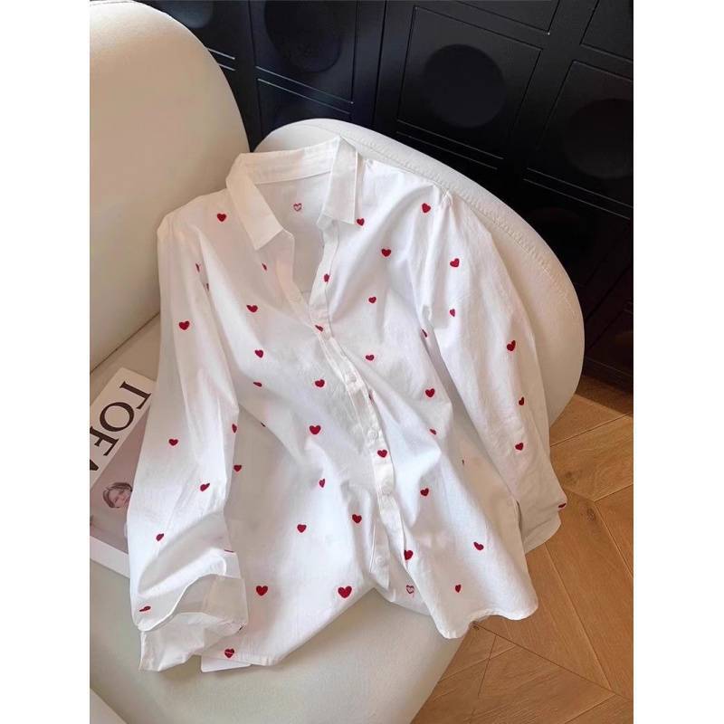 Picture of French Sweet Age-Reducing Heart-Printed Lapel Long-Sleeved Shirt for Women Spring and Summer Niche Chic Elegant Slim Shirt