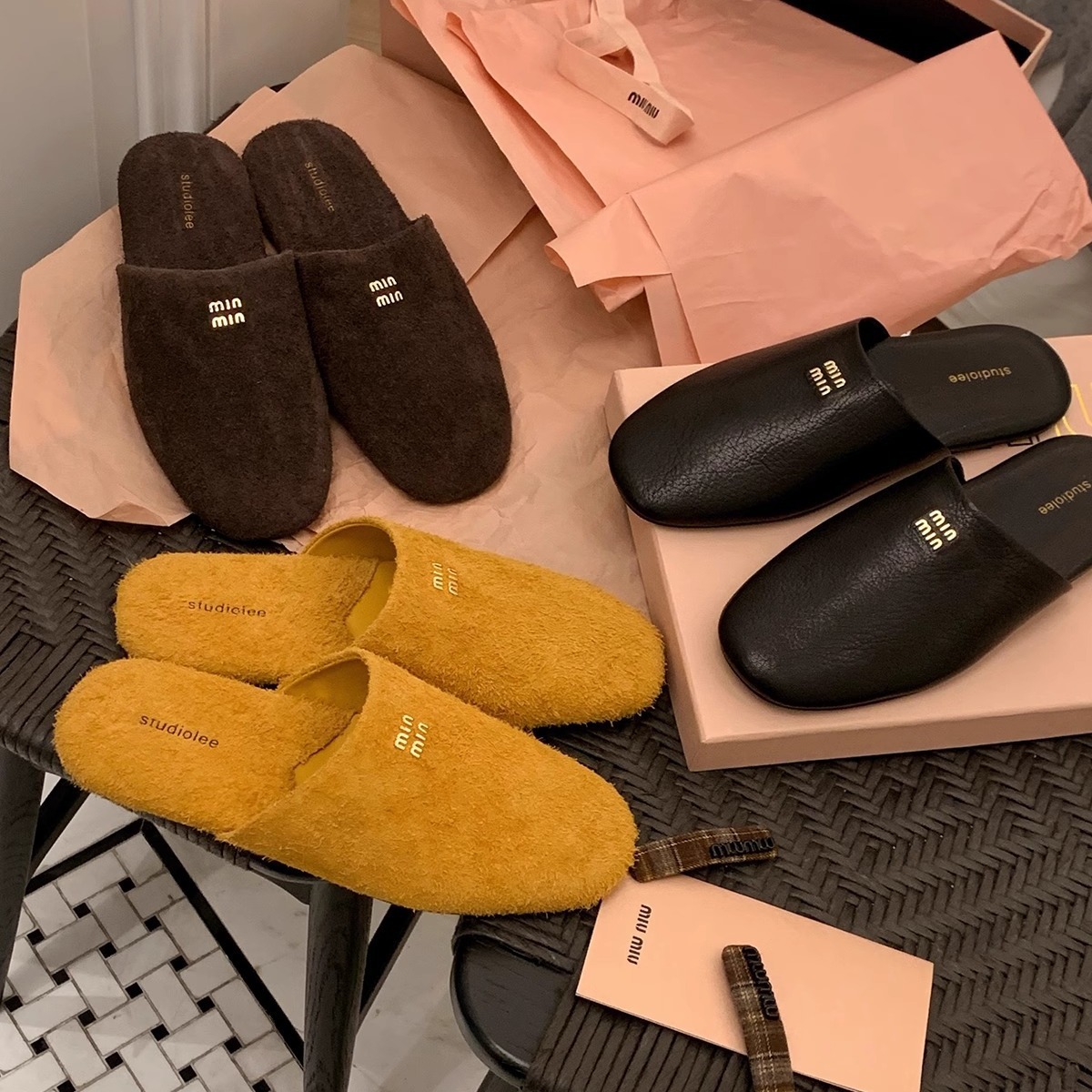 Sheepskin Edition ~ Grape Mom Miu Genuine Leather Retro Flat Lazy Baotou Slippers New Slip-on Birkan Shoes