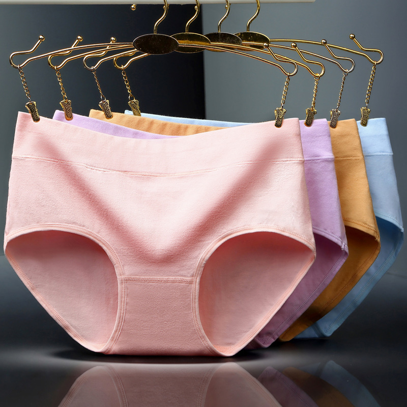 Mid-waist ladies cotton underwear Mid-waist pure cotton solid color briefs plus size pure cotton ladies underwear manufacturers