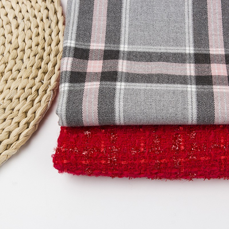 Spot discount tr stretch yarn-dyed twill sanding Plaid small Chiang style coarse spun red wool children's dress