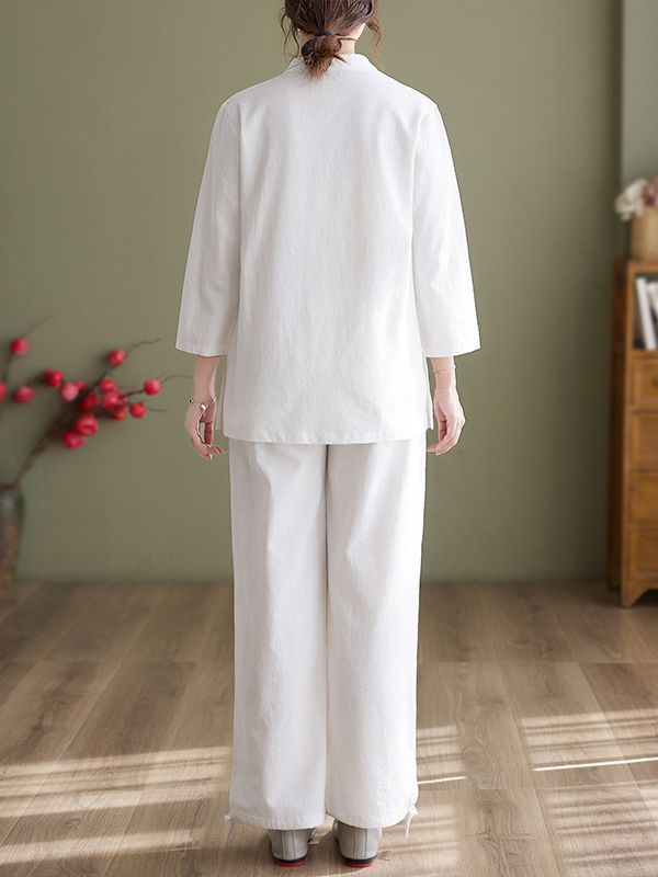 Picture of New Chinese Style Retro Buckle Slant Placket Loose Casual Cotton and Linen Zen Tea Suit Justices Yoga Taiji Suit for Women