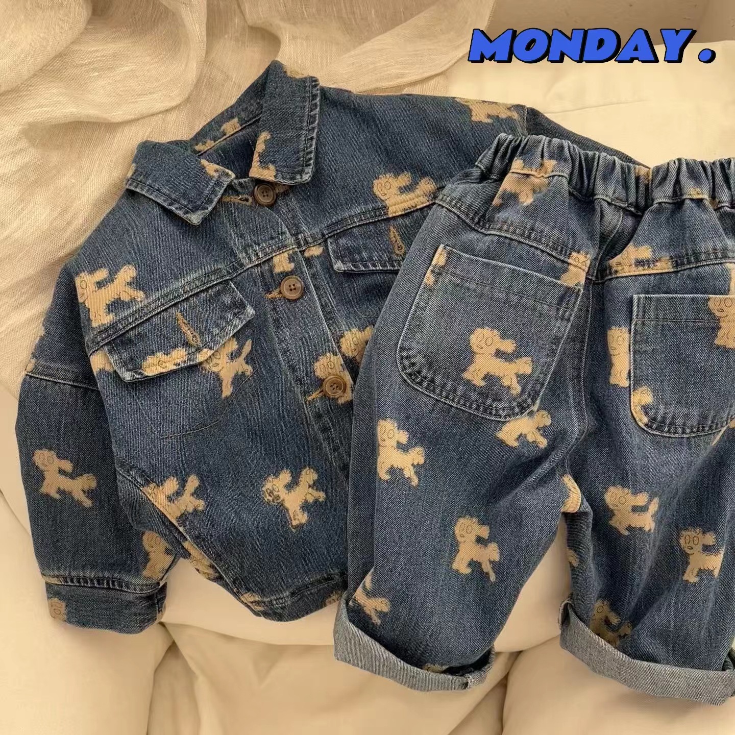 2024 new style children's Denim coat spring and autumn jeans trendy boy baby spring suit children's clothing