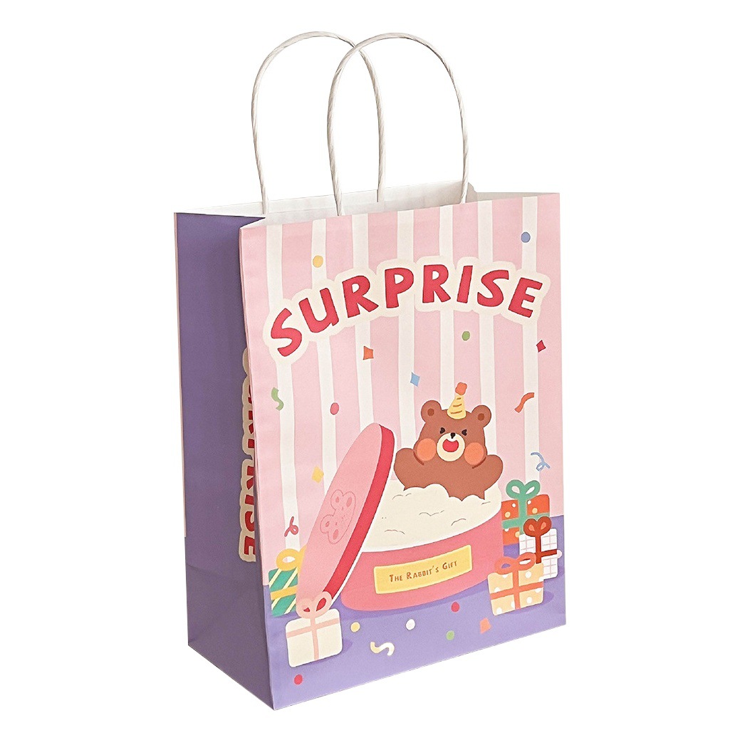 Handheld Paper Bag Cartoon Cute Gift Bag Kraft Paper Bag Holiday Universal Birthday Gift Bag Handbag Wholesale