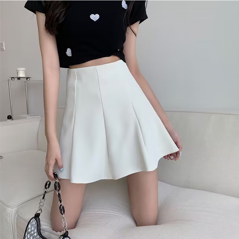 Autumn 2023 New Style Small Instagram Student High Waist A- Line Umbrella Skirt Women's Black Slim Half-length Skirt with Lotus Edge