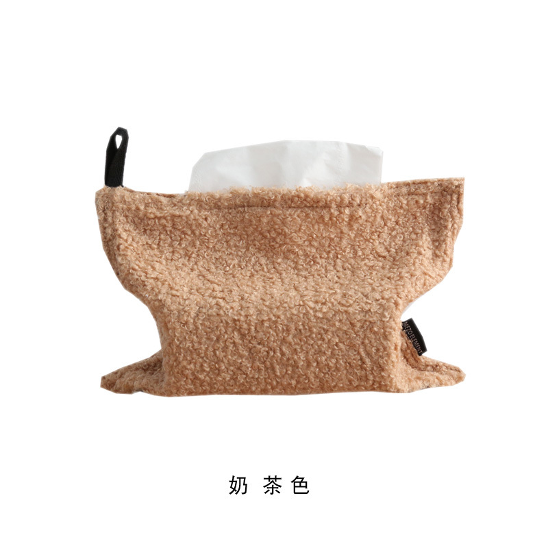 Picture of Beautiful Element Loop Velvet Household Living Room Tissue Bag Nordic Teddy Velvet Desktop Tissue Cover Tissue Box Tissue Box