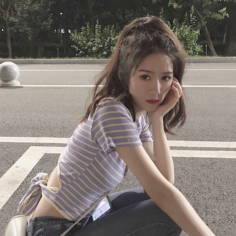 Hot Girl Backless Stripesd Short-Sleeved T-Shirt Women's Summer 2025 New Design Short Student Strappy Top Trendy