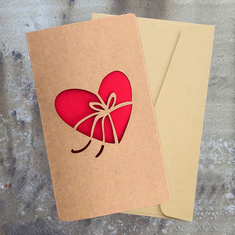 Picture of Retro Kraft Paper Laser Cut Out Heart with Envelope Teacher's Day Thank You Card Greeting Card High-End Valentine's Day Greeting Card