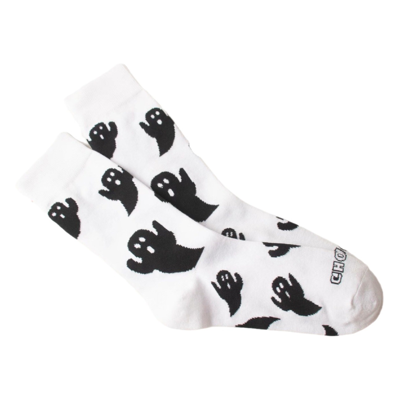 Socks Women's Autumn and Winter Mid-Tube Socks Cute Cartoon Black and White Ghost Pattern Halloween Series Cross-Border Foreign Trade Stockings