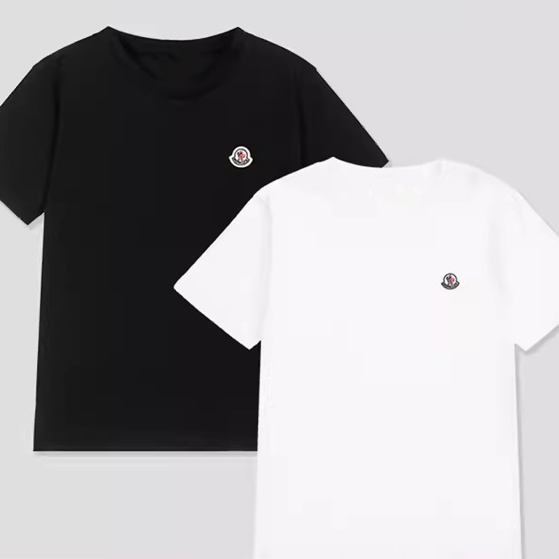 Cotton Sweat Absorbing Mon Mouth-covered cler Short-sleeved Men's and Women's Small and Medium-sized Children's T-shirt Top Embroidered Classic Round Neck