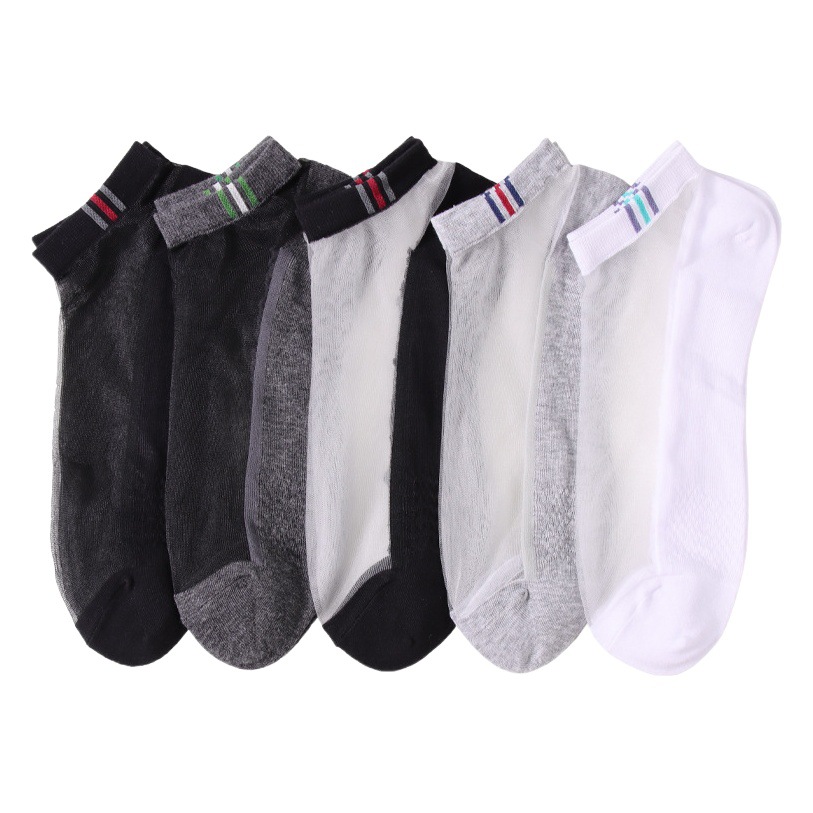 Socks Men's Spring and Summer Thin Fashion Crystal Silk Boat Socks Simple Glass Silk Boat Socks Men's Cotton Bottom Stockings Manufacturer Wholesale