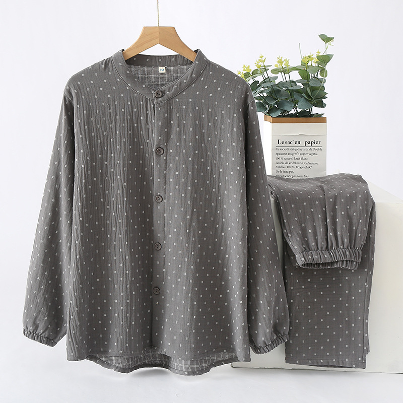 Picture of Women's Simple Double-layer Gauze Pure Cotton Sleepwear for Couple Spring and Autumn Summer Thin Men's Home Suit